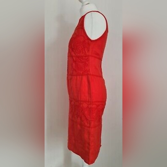 Monsoon red linen pencil dress size 8 sleeveless embroidered 100% linen - Picture 3 of 7